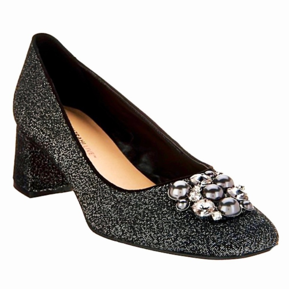 Isaac Mizrahi Black Glitter Heels with Embellishments